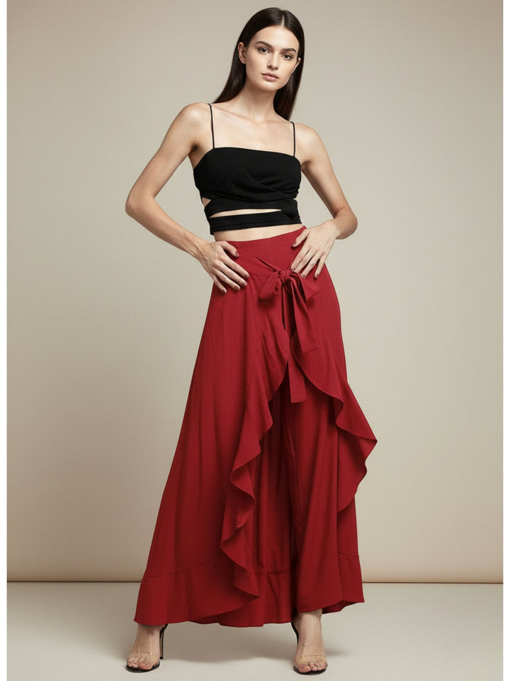 Red Waist Tie-Up Trouser