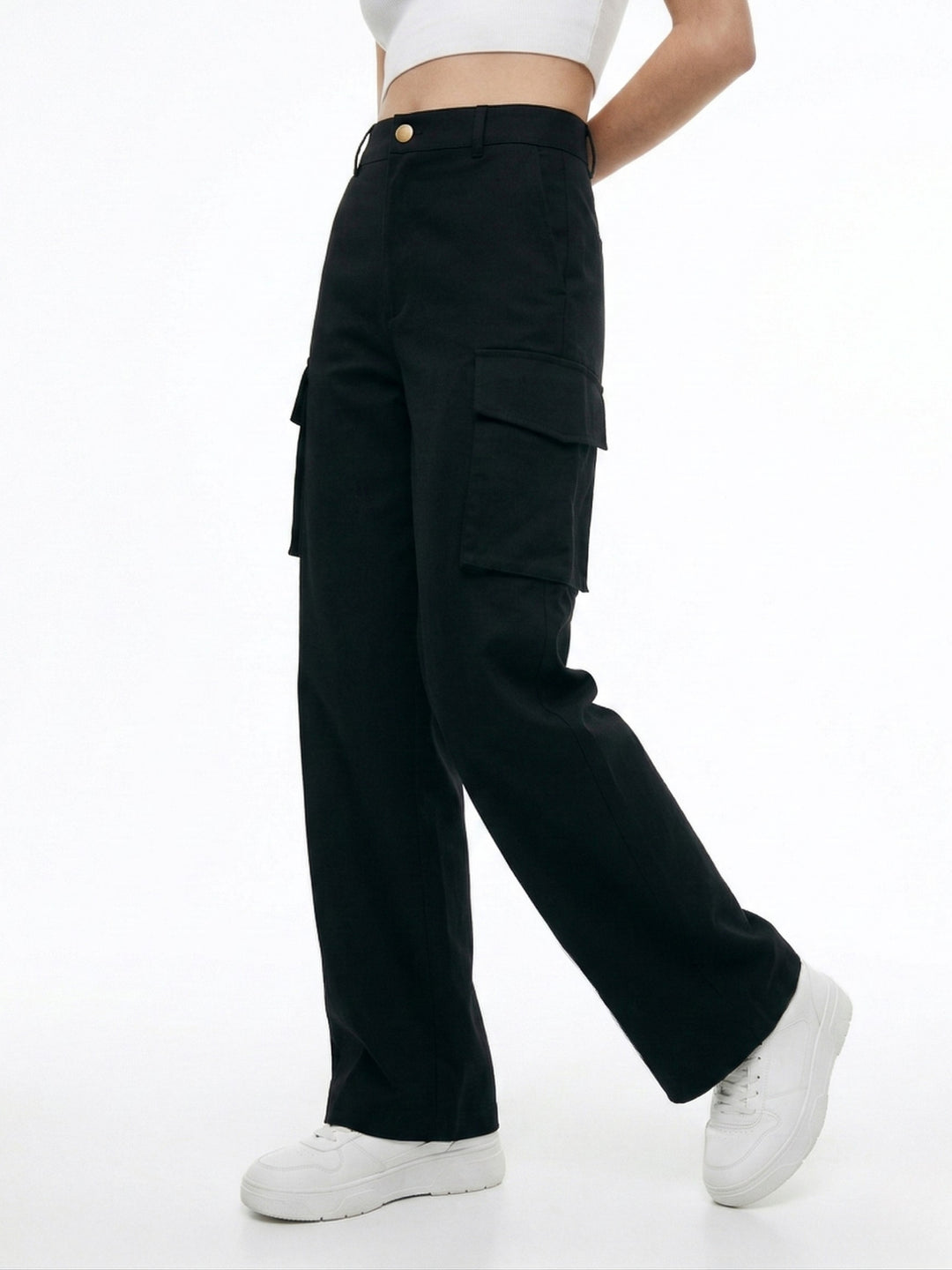 Black Slim Cargo Styled Solid Trouser