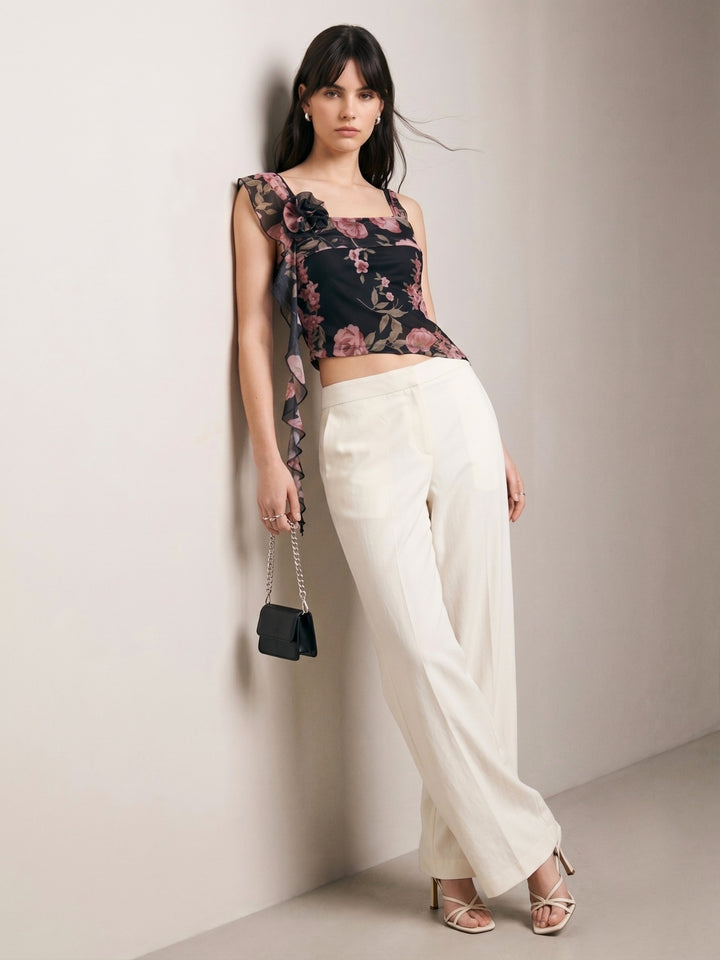 Black All Over Floral Printed Fitted Top