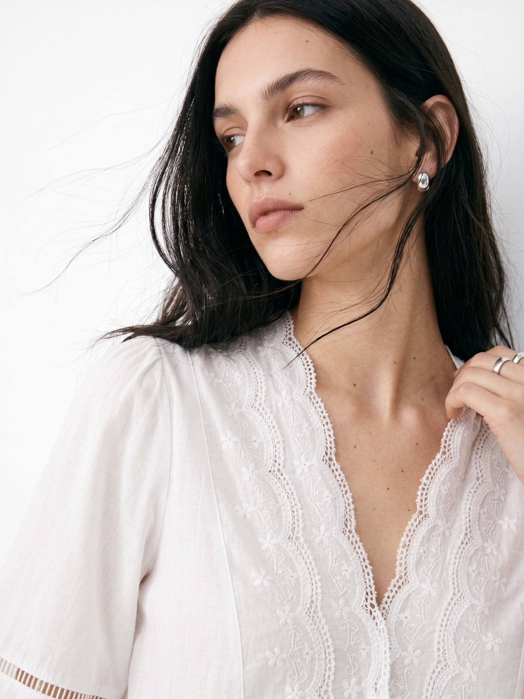 White Relaced Blouse With Sheer Lace Inserts