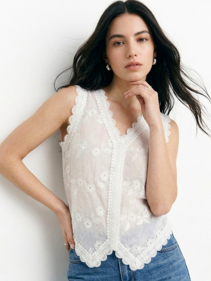 White V Neck And V Notch Hem Blouson Top