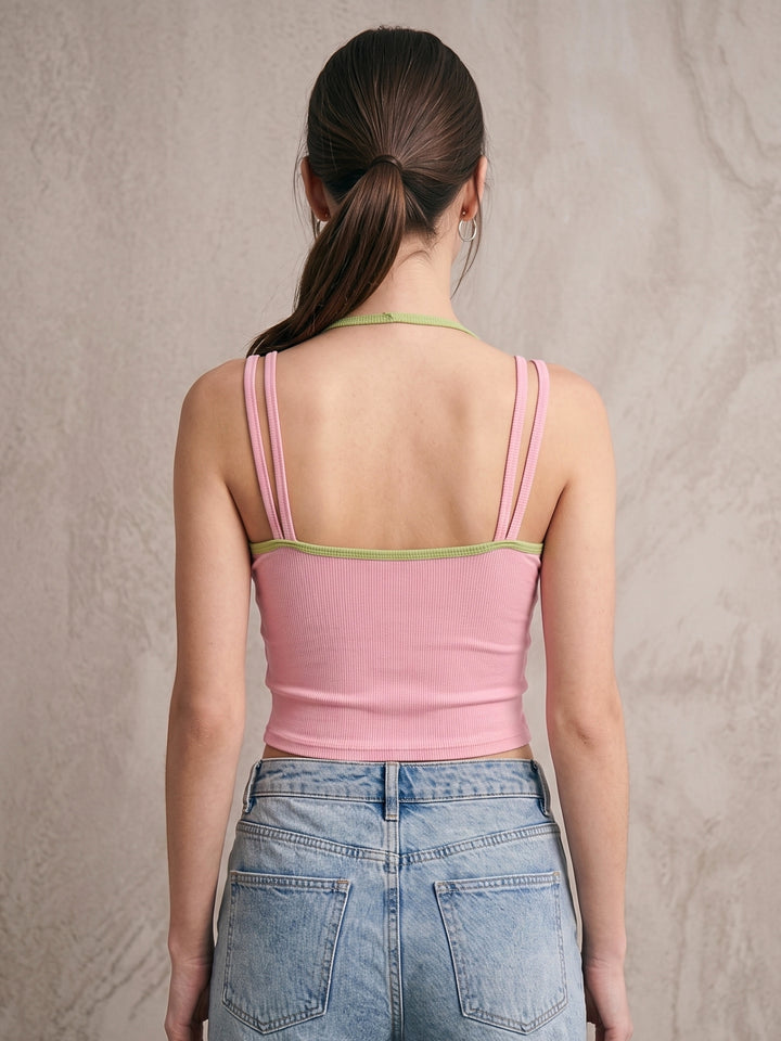 Pink Double Layered Fitted Tank