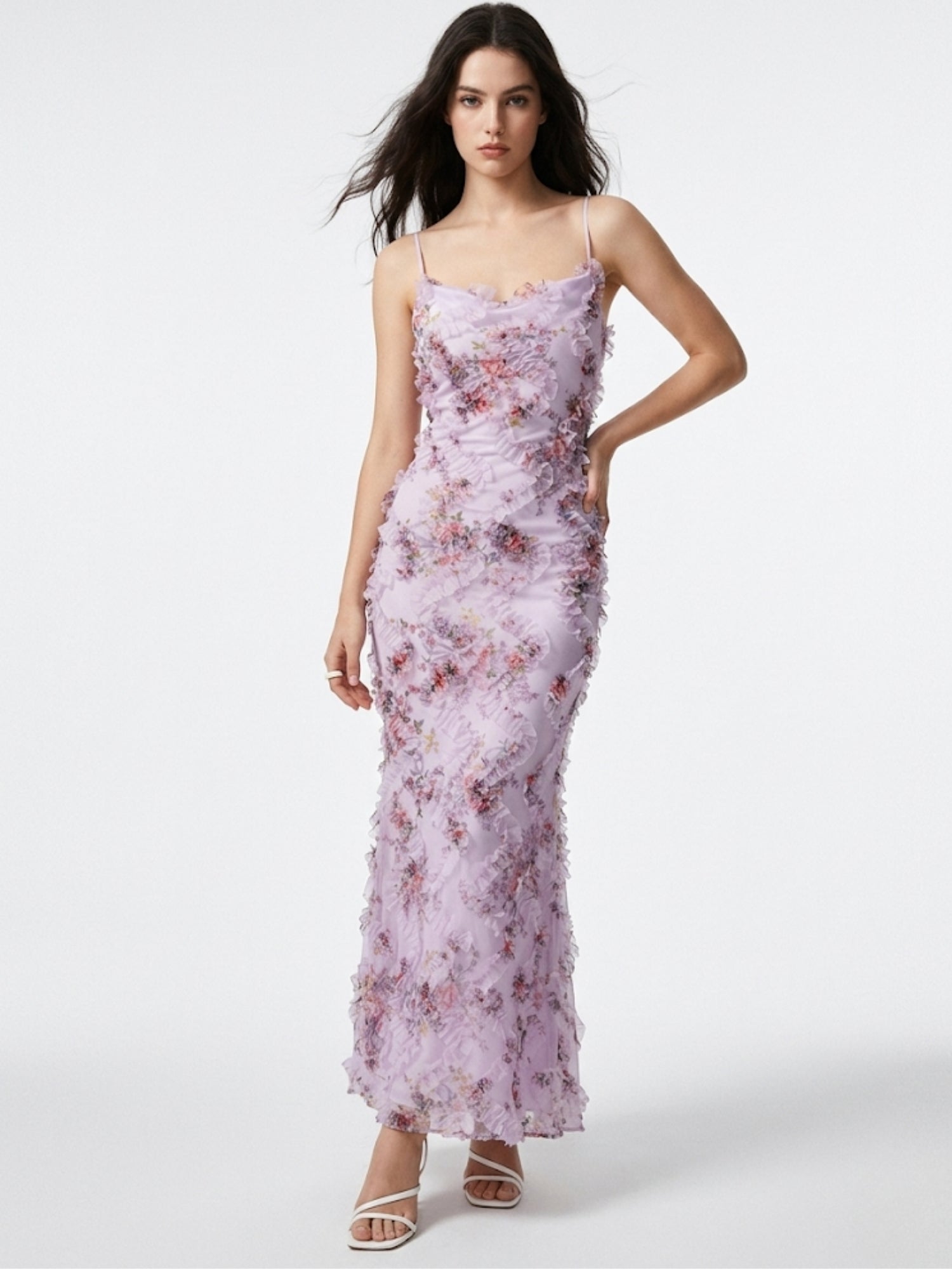 Purple Shoulder Strap Lace Detail Dress