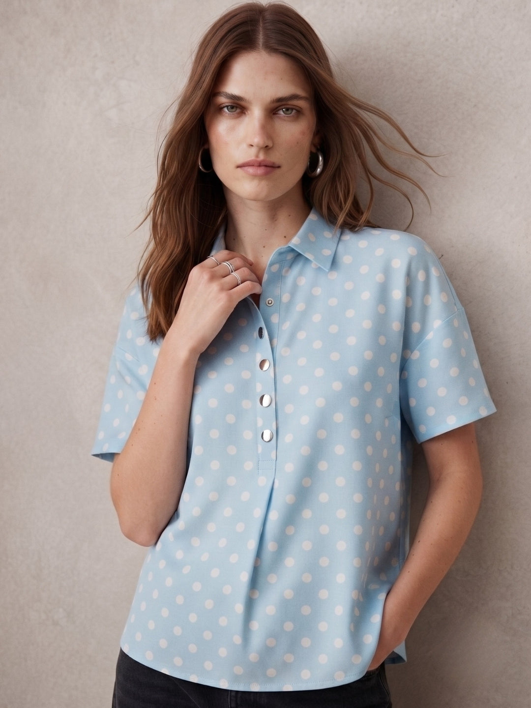 Blue Polka Dotted Relaxed Shirt
