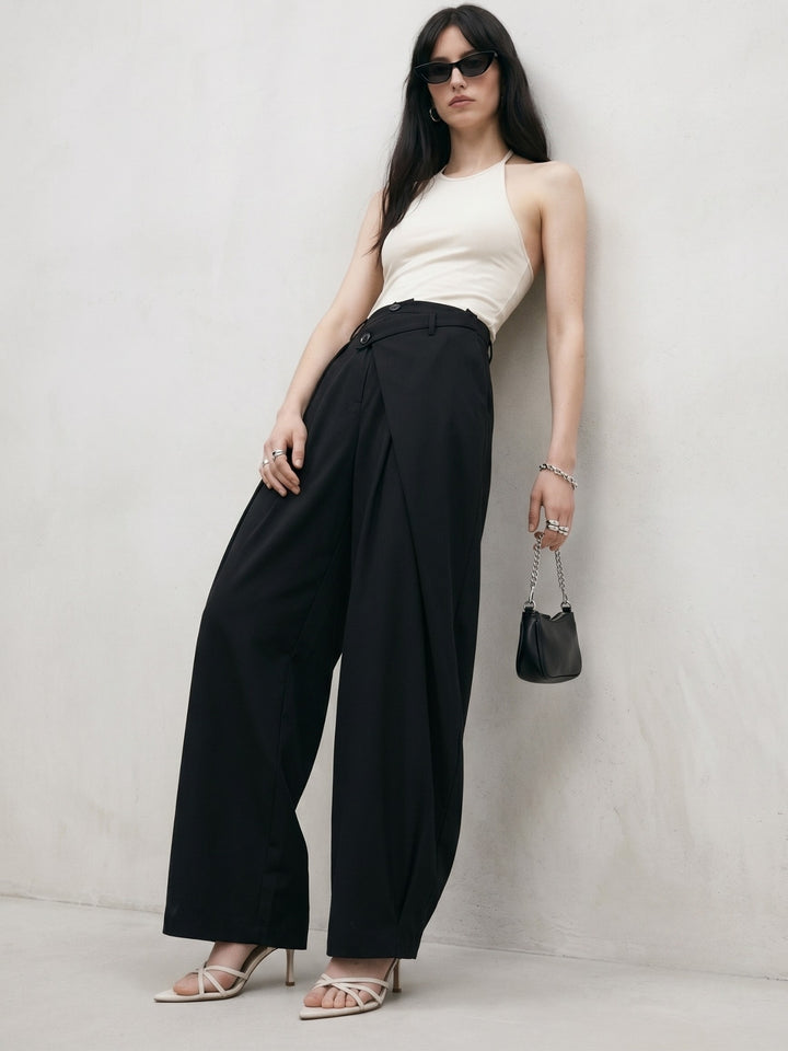 Black Wrap Over Styled Baggy Fit Trouser