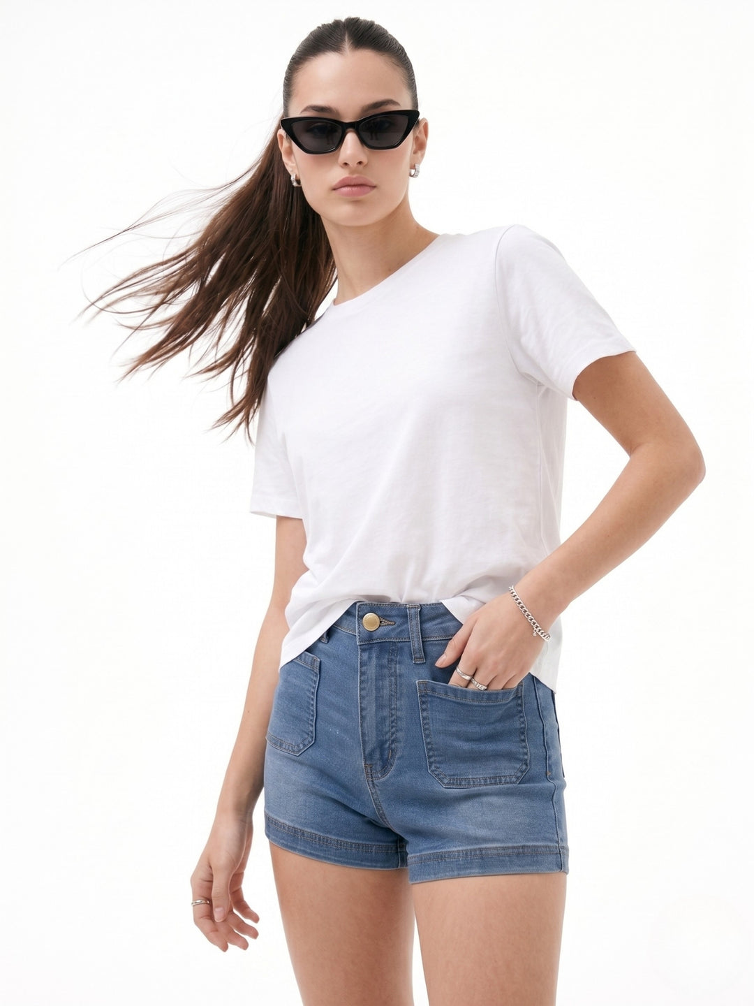 Light Blue Patch Pocket Fitted Shorts