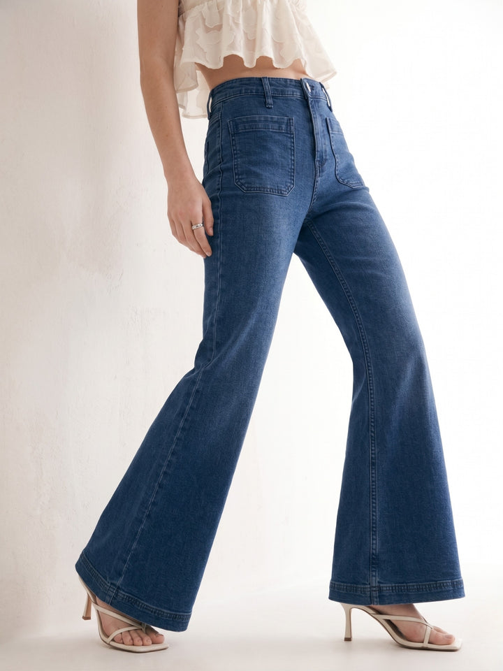 Blue Front Pocket Straight Fit Jeans