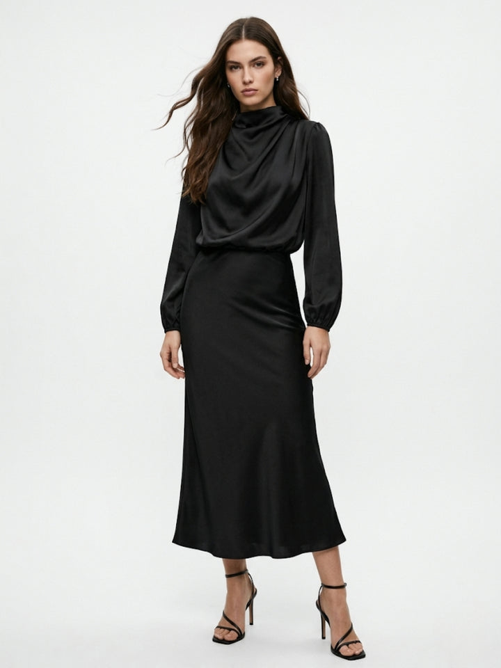 Black Mock Neck Full Sleeve Dress