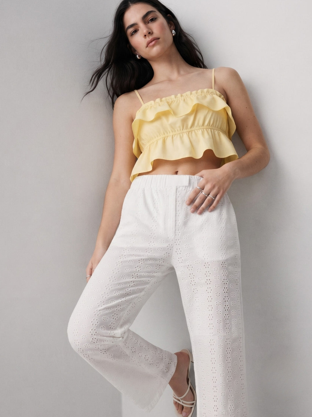 White High Waist Wide Leg Schiffili Trouser