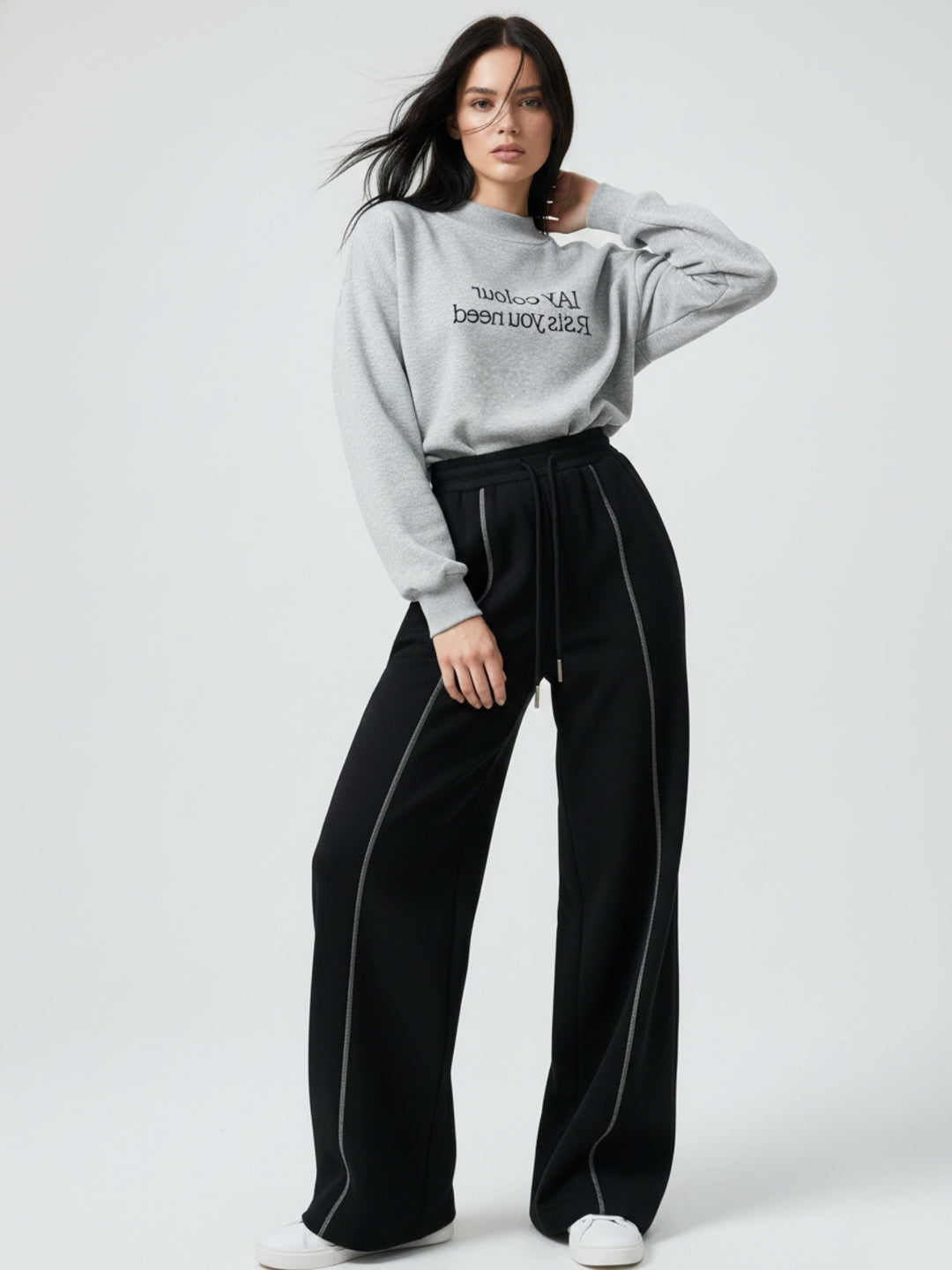 Navy Blue High Waist Baggy Pant