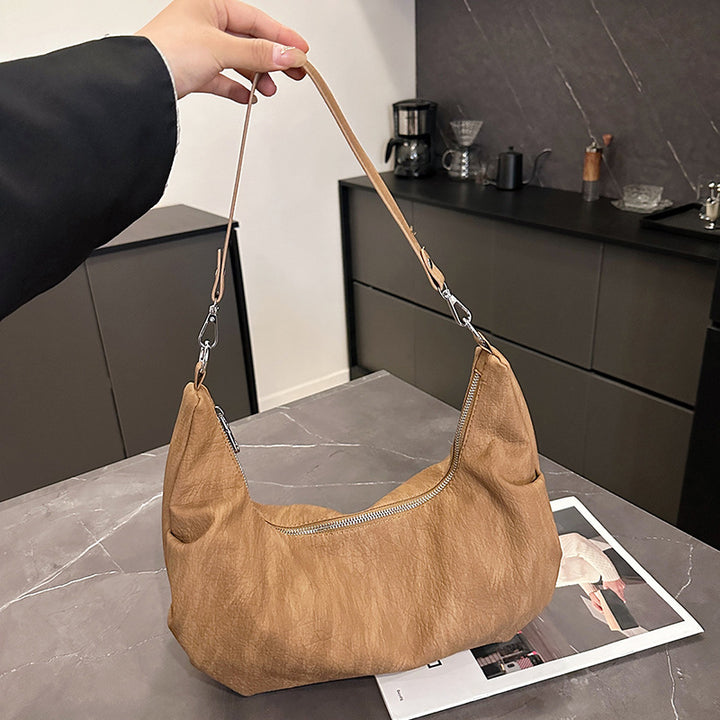 Beige Patterned Crescent Shoulder Bag