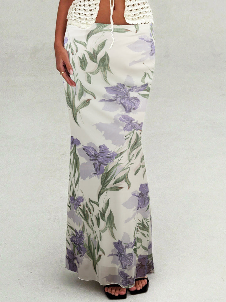 White High Waist Printed Skirt