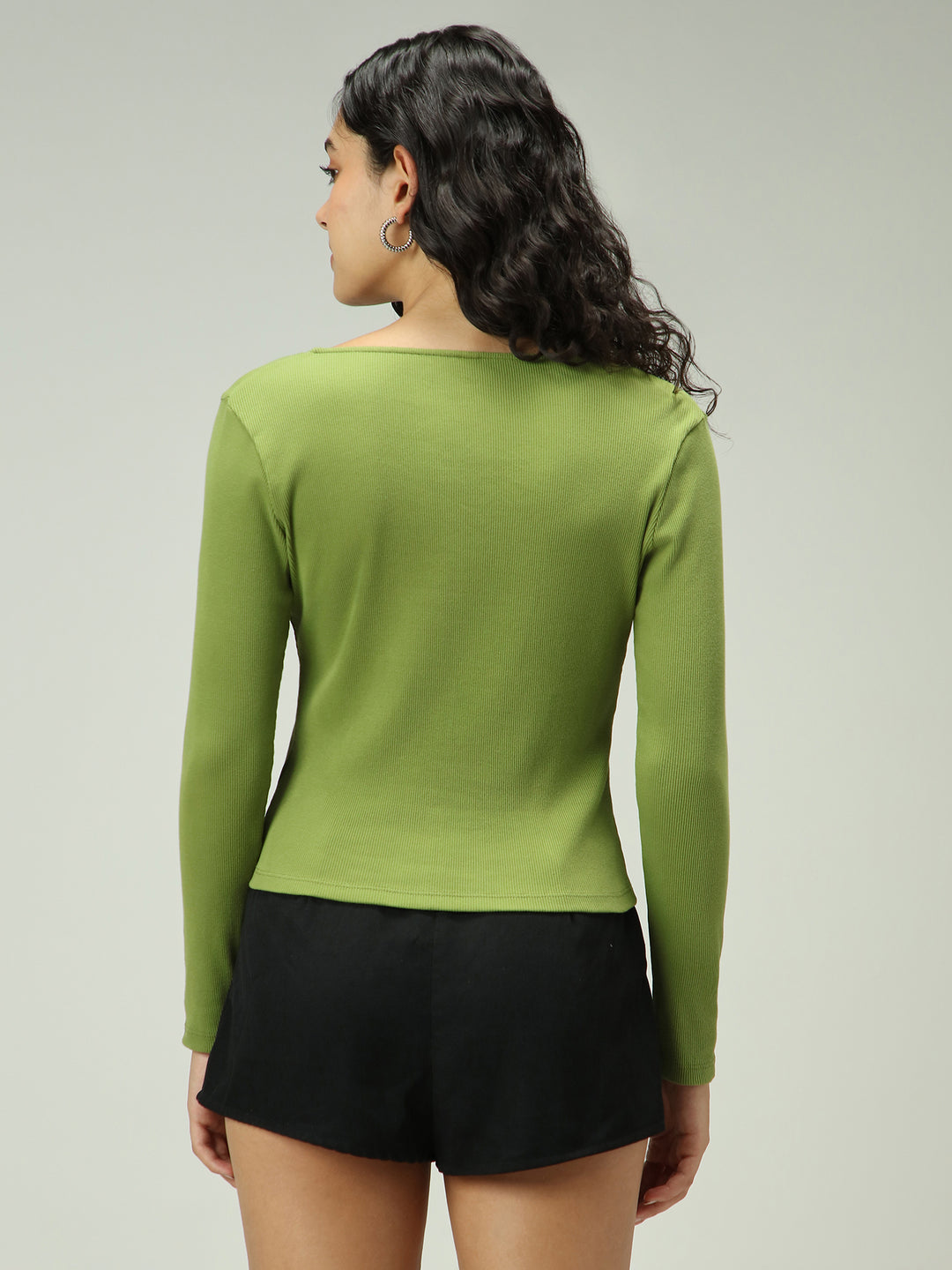 Olive Button Down Ribbed Knit Top