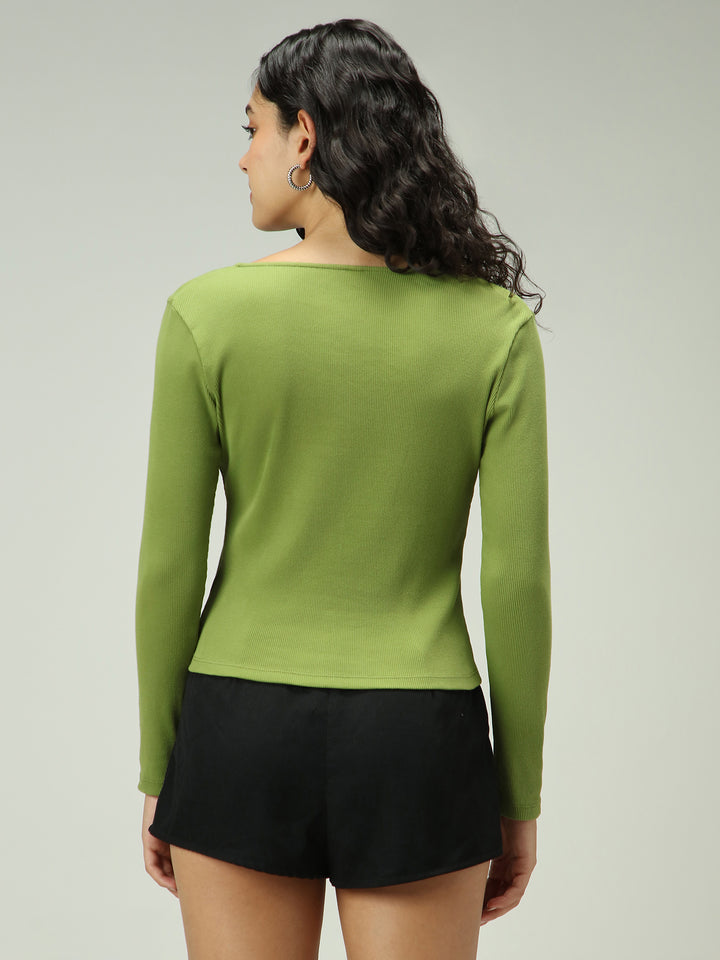 Olive Button Down Ribbed Knit Top