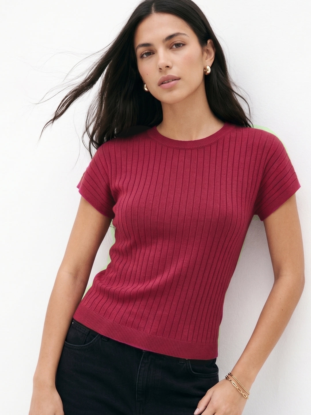 Maroon Short Sleeve Crew Neck Top