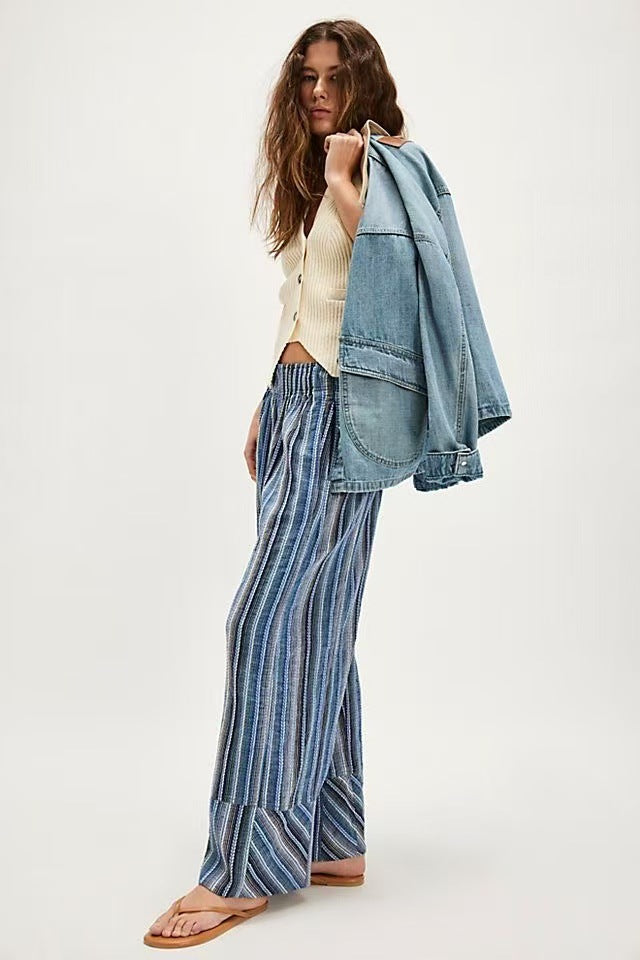 Blue High Waist Striped Pants