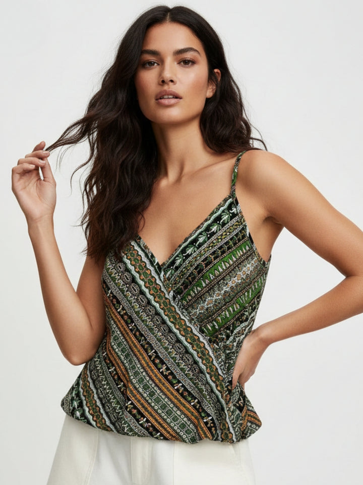 Green Spaghetti Strap Printed Top