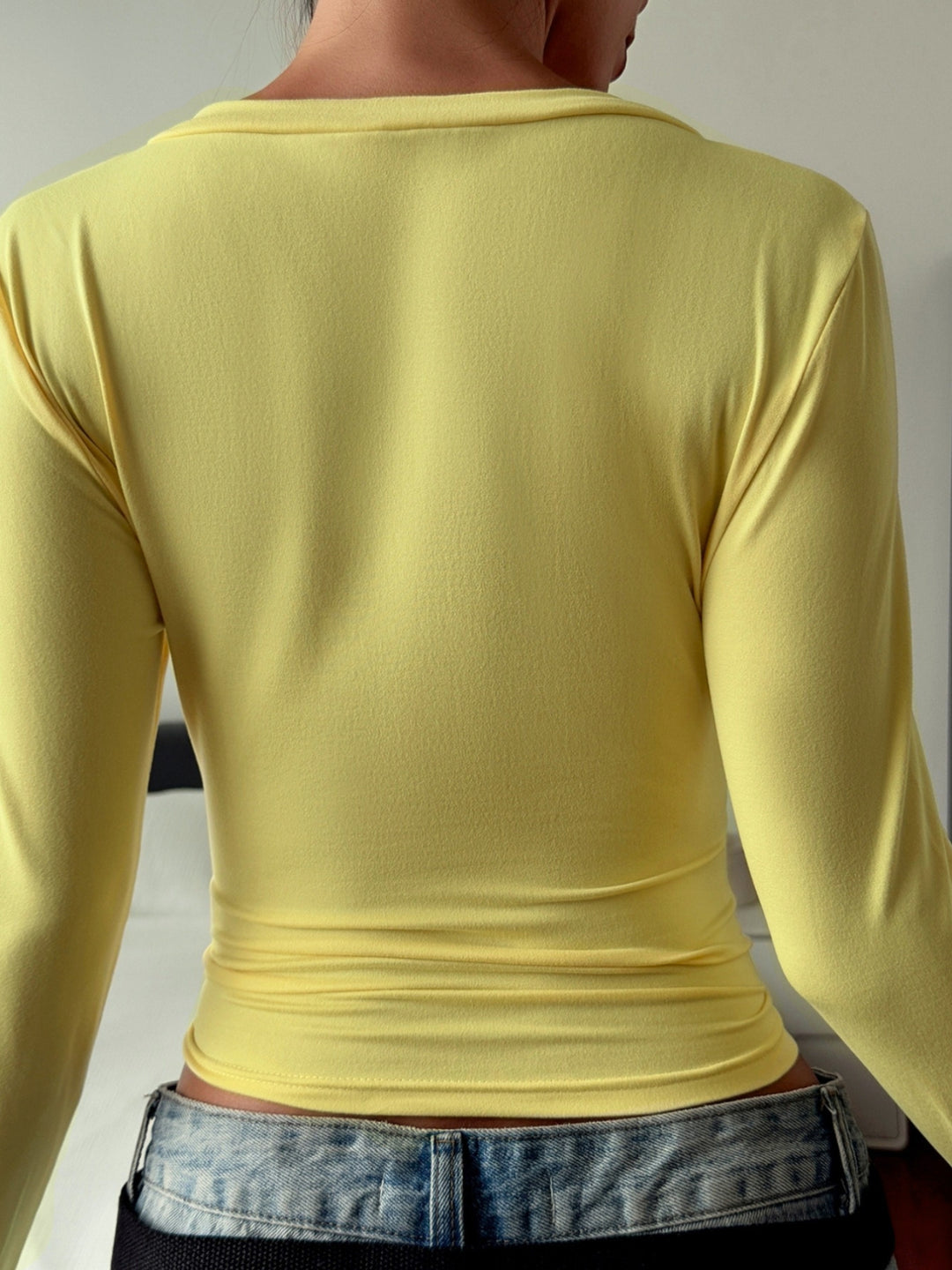 Yellow Deep V Neck Fitted Solid Top
