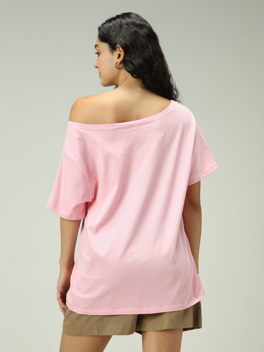 Pink One Shoulder Graphic T-Shirt
