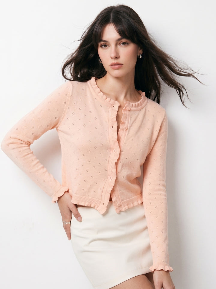Pink Pointelle Textured Cardigan Styled Top