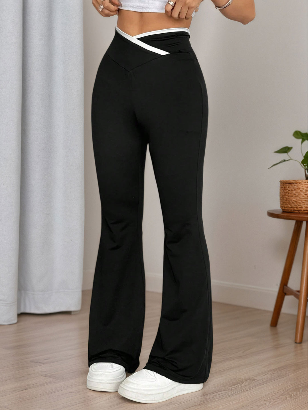 Black High Waist Contrast Asymmetrical Band Sweatpants