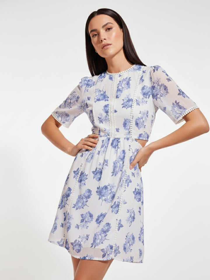 White Mini Fit And Flare Dress With Cut Out Detail