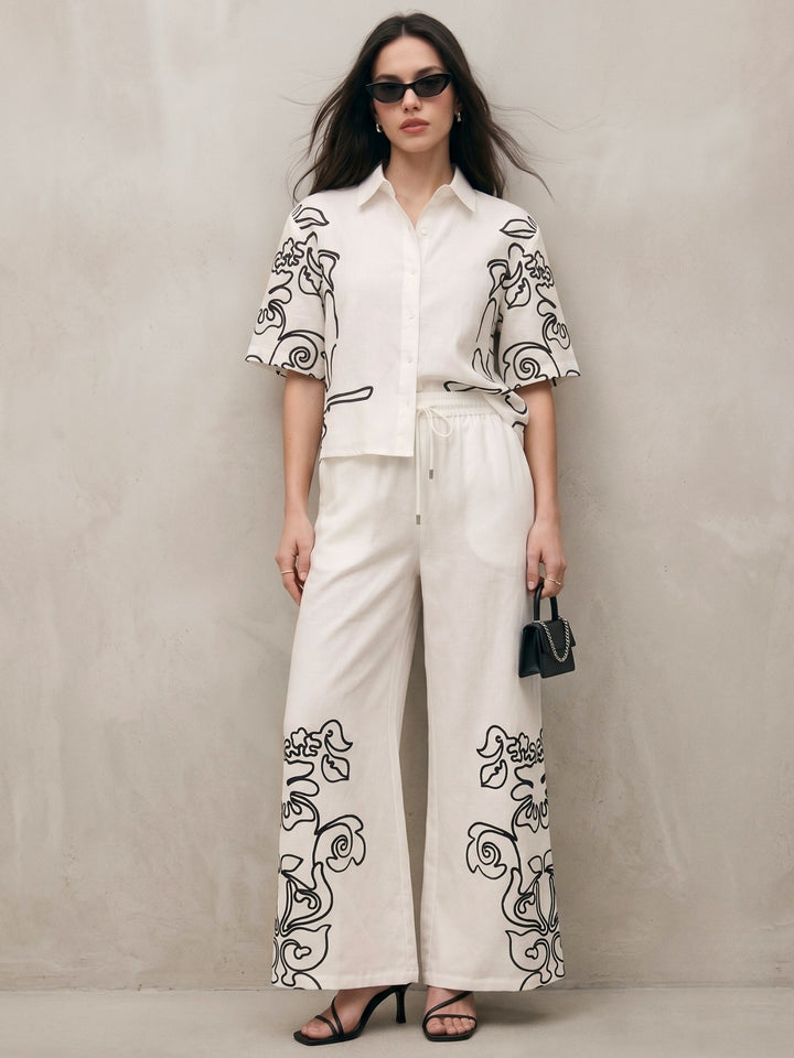 Off White Contrast Placement Print Co-Ord Set