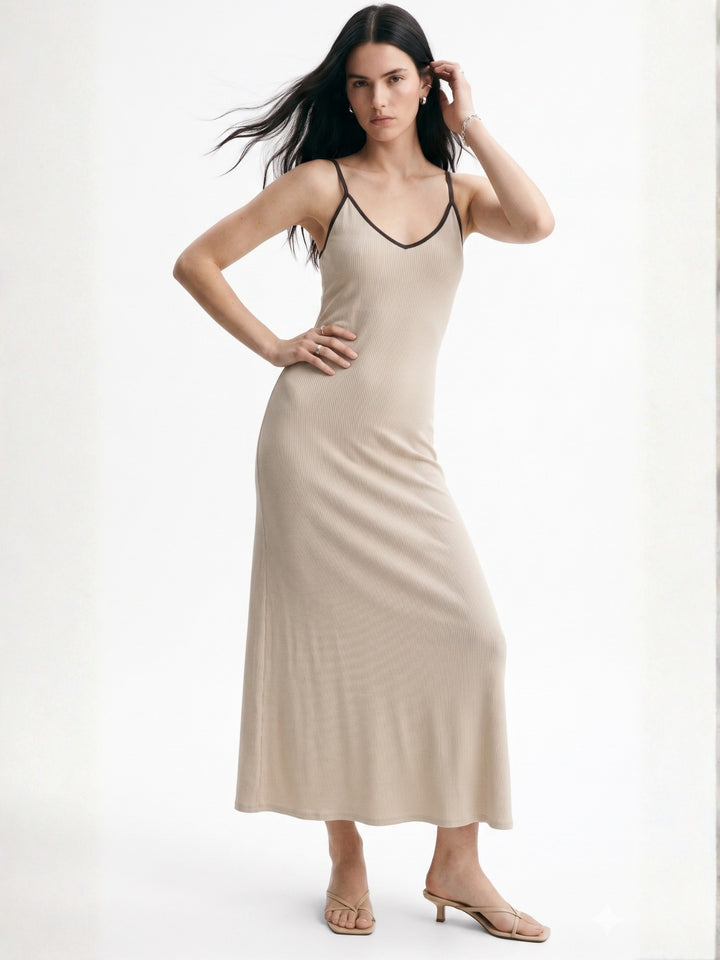 Cream Spaghetti Strap Fitted Dres
