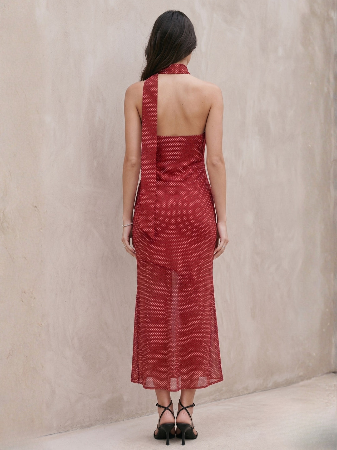Red Textured Halter Neck Dress