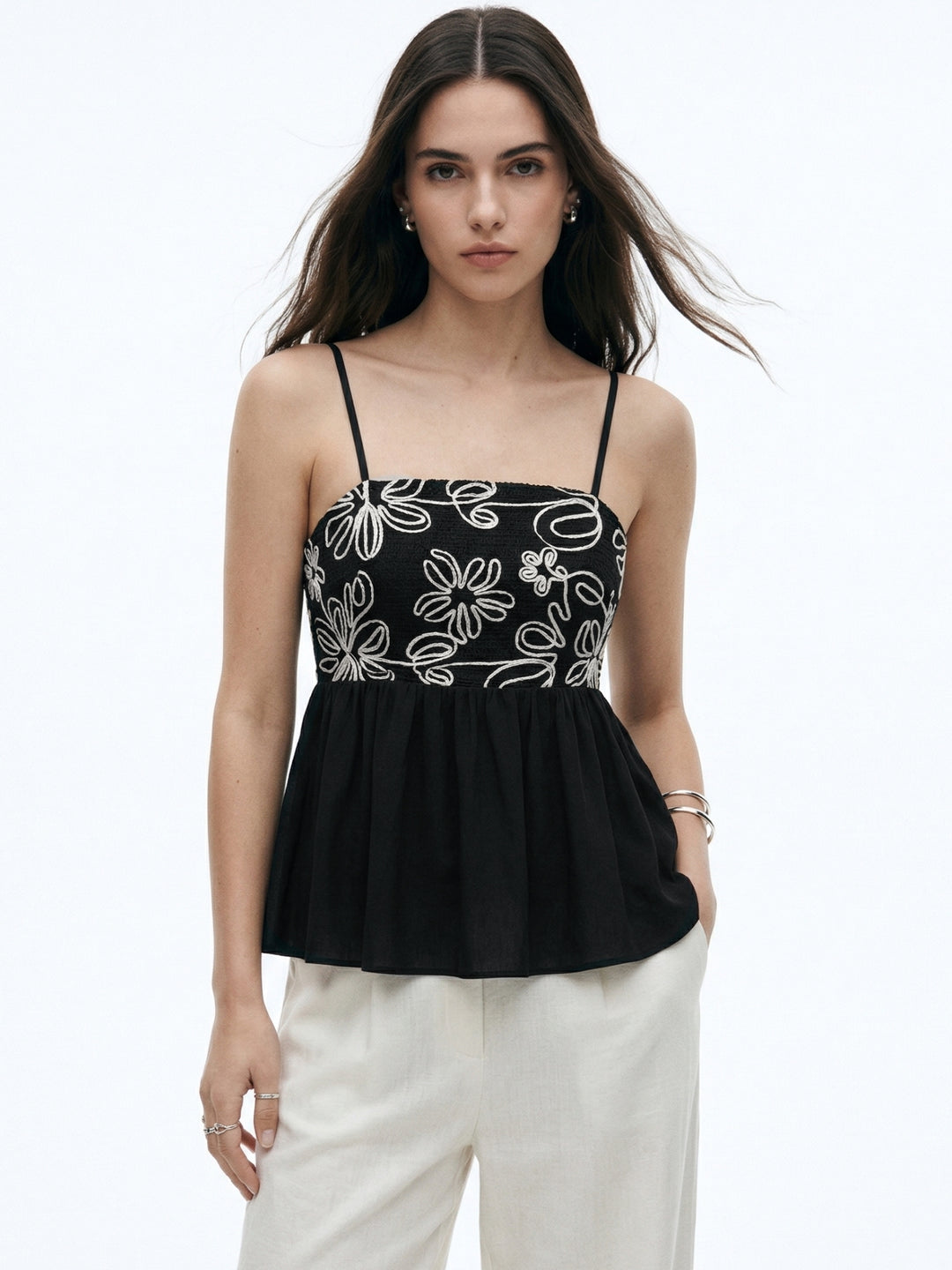 Black Spaghetti Strap Peplum Style Top