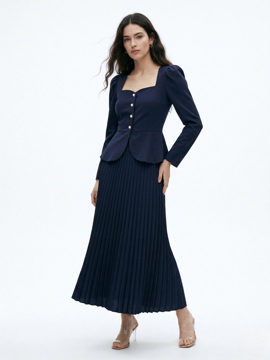 Navy Pleated Blazer Dress