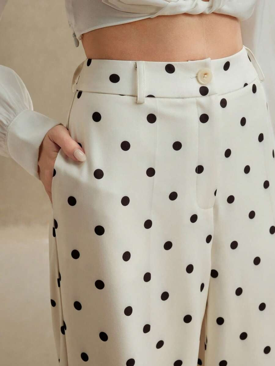 White High Waist Polka Printed Pant