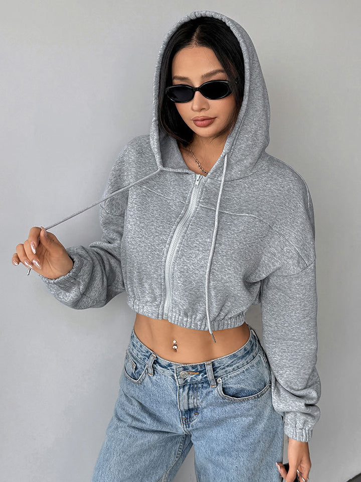 Grey Full Sleeve Front Zip Hooded Jacket