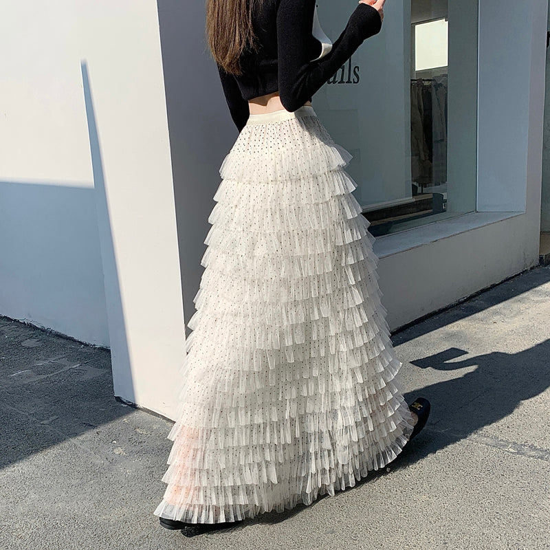 White Multi Ruffled Maxi Skirt