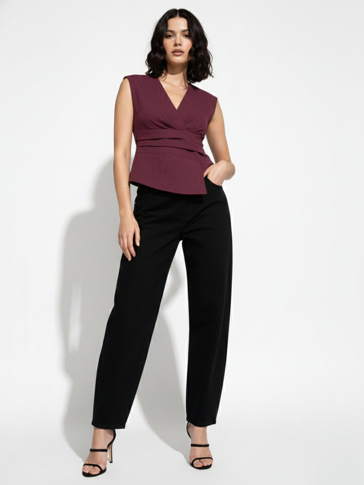 Wine Wrap Top With Cinched Waist