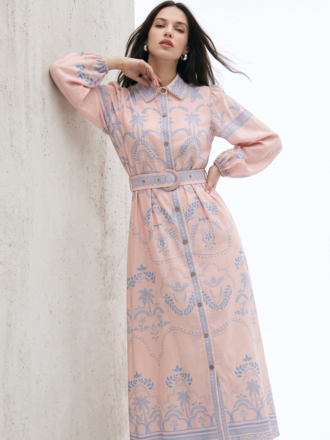 Nude Bishop Sleeve Printed Dress