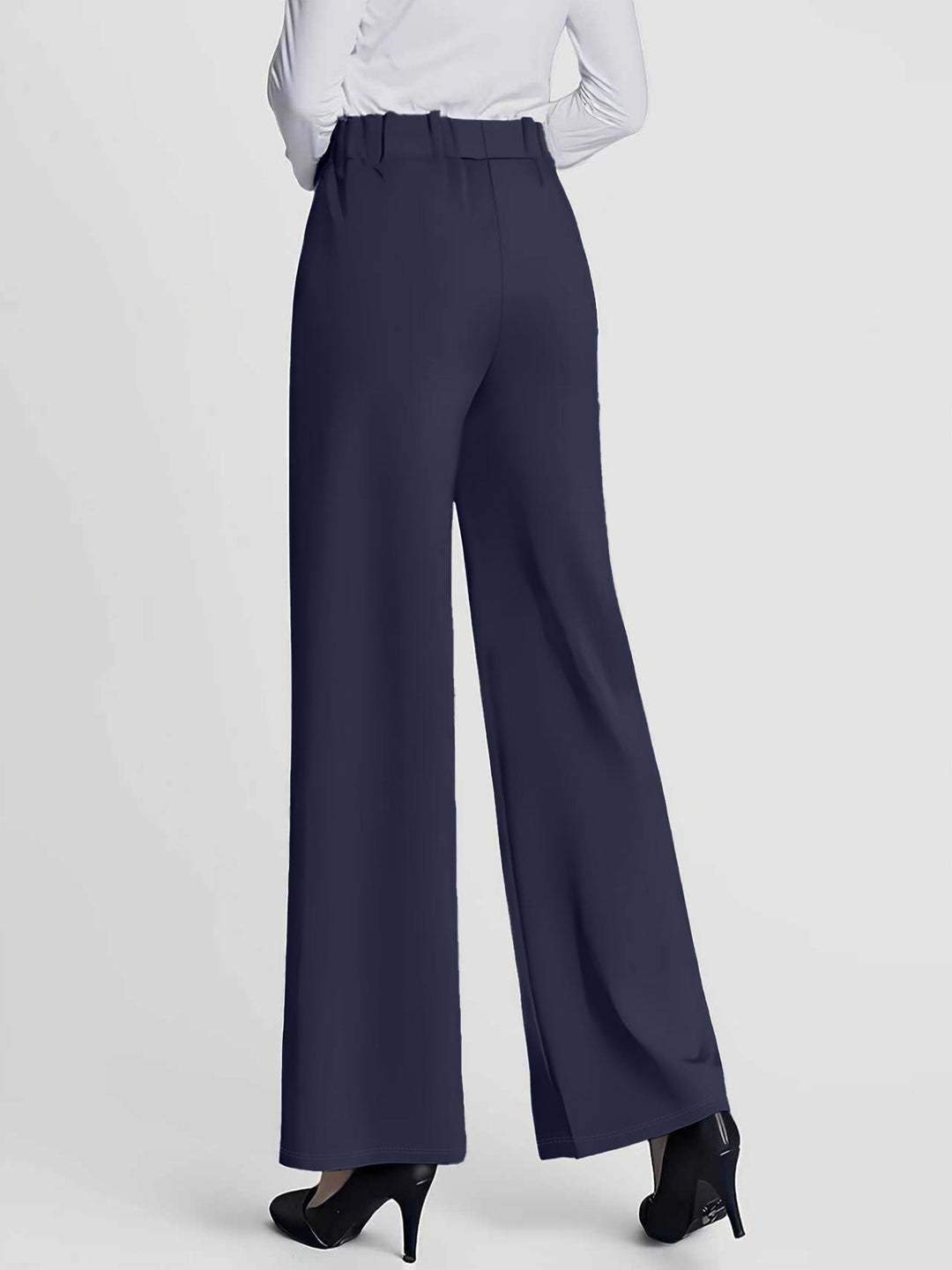 Navy Blue Solid Wide Leg Pant