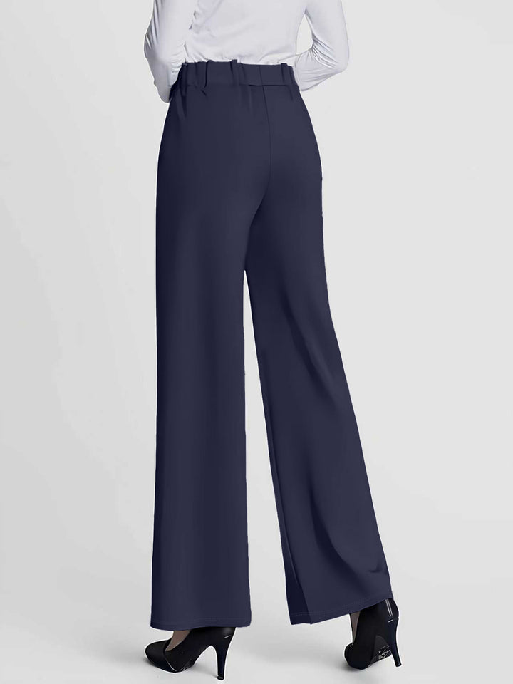 Navy Blue Solid Wide Leg Pant