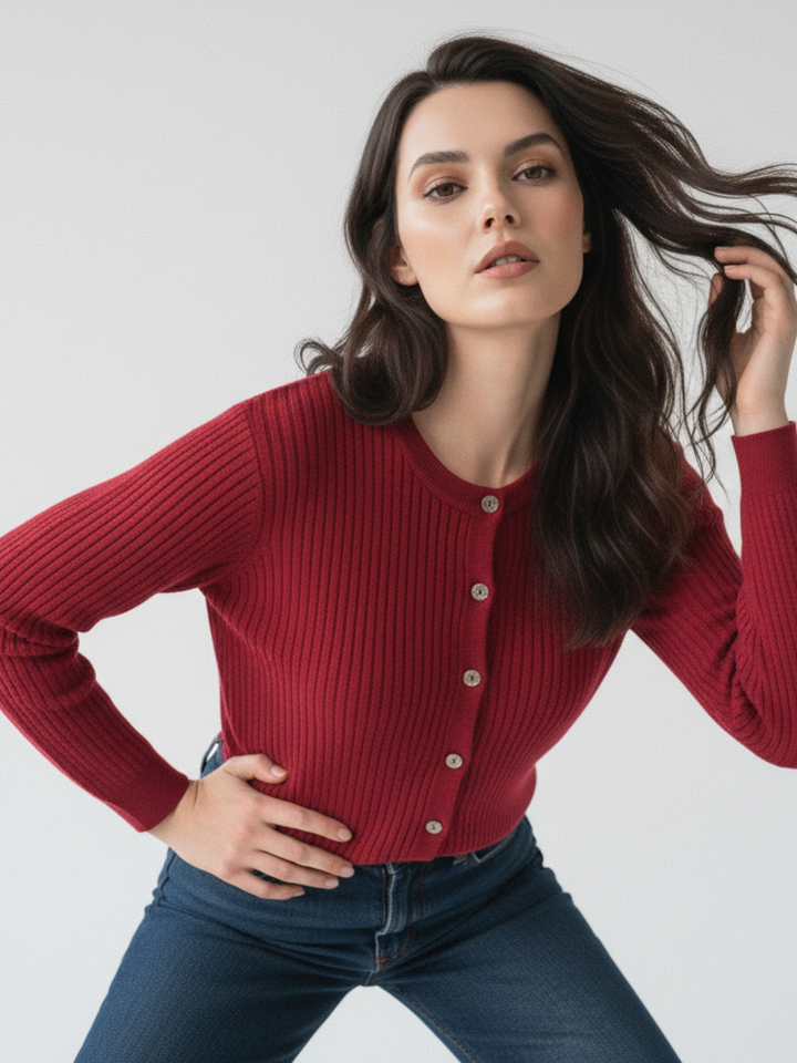 Red Full Sleeve Front Buttoned Cardigan