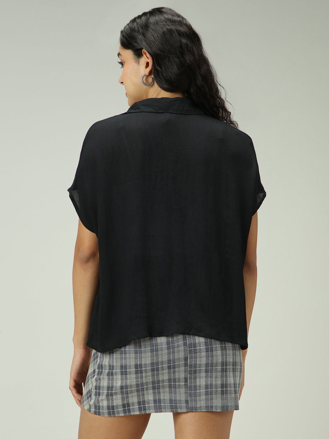 Black Solid Flowy Shirt