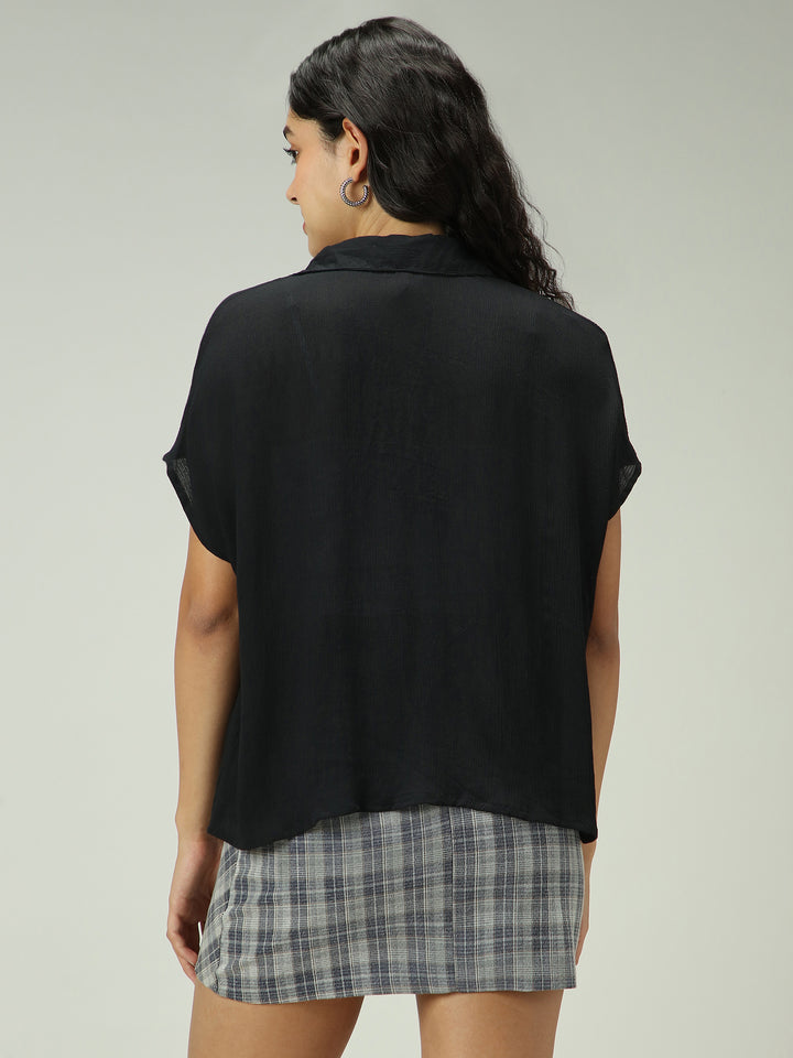Black Solid Flowy Shirt