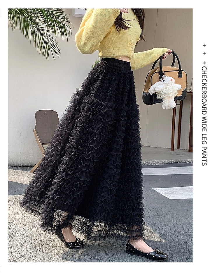Black Textured A-Line Long Skirt