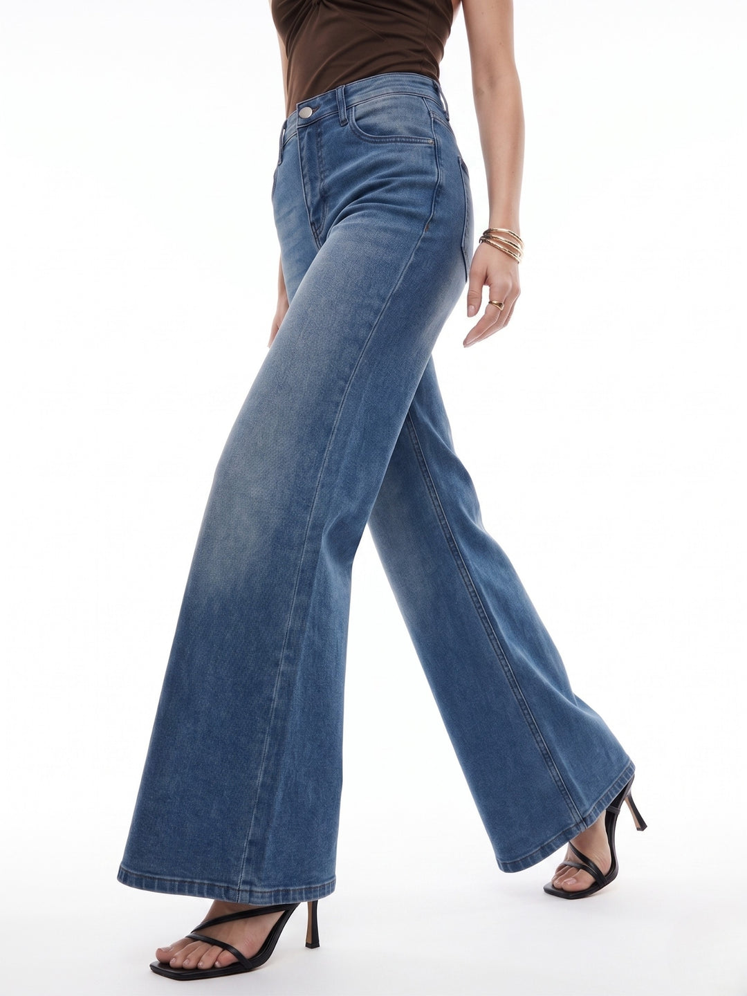 Blue High Waist Wide Leg Jeans