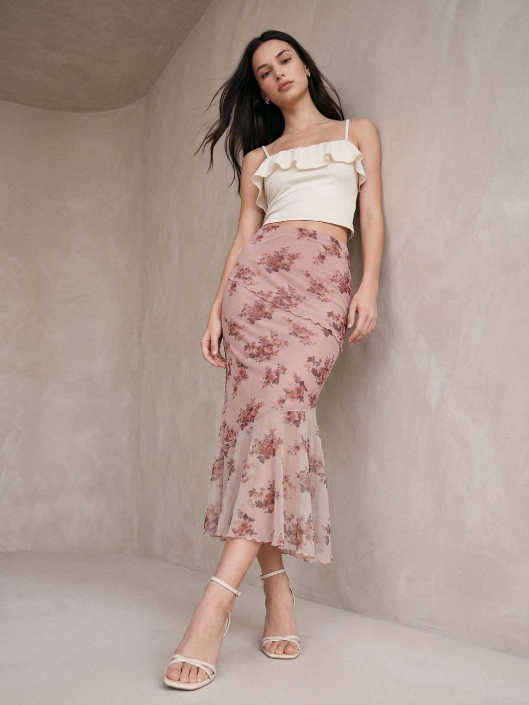 Pink Pencil Fitted Printed Mesh Skirt