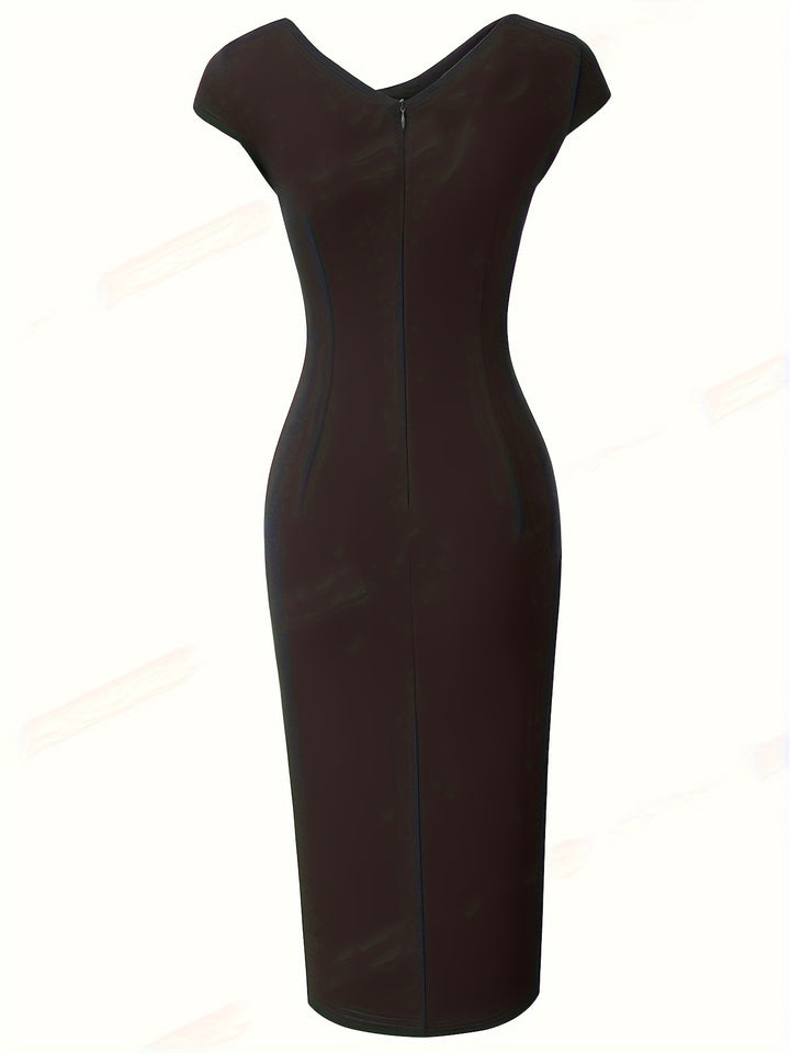 Solid Black Mandarin Collared Bodycon Dress
