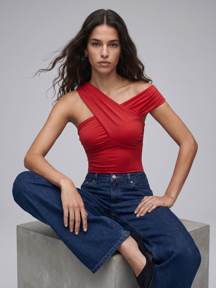 Red Off-Shoulder Gather Top