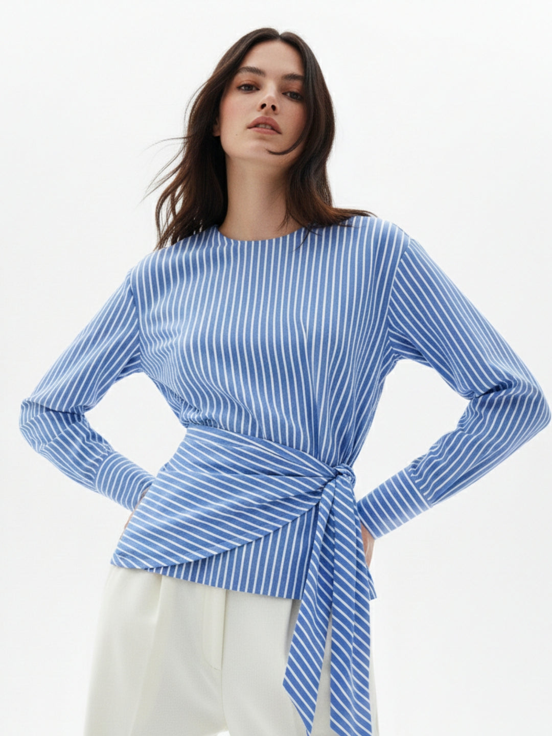 Blue Asymmetric Side Tie Up Detail Blouson