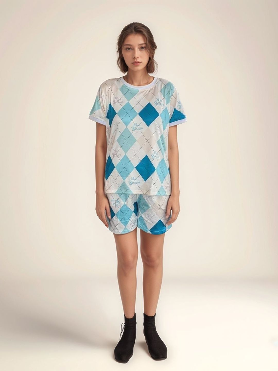 Blue Checks Top and Shorts Co-Ord Set