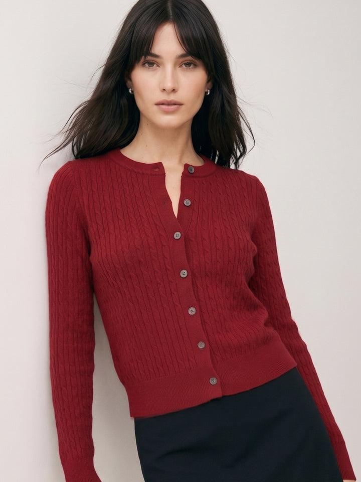 Red Full Sleeve Front Buttoned Cardigan