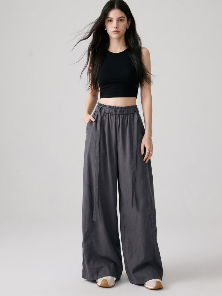 Charcoal High Waist Pleated Wide Leg Pant